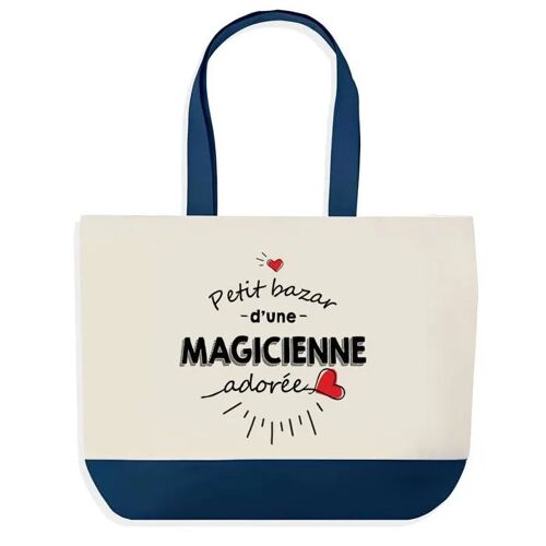 Sac shopping fond bleu Bazar d'une Magicienne adorée Cadeau Anniversaire Noël | Design Graphique Grand Sac Courses Cabas