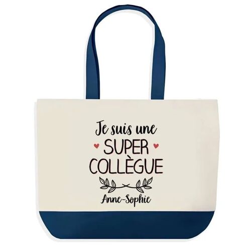 Sac shopping fond bleu Anne-Sophie Super Collègue Départ Cadeau Anniversaire Noël | Design Graphique Grand Sac Courses Cabas