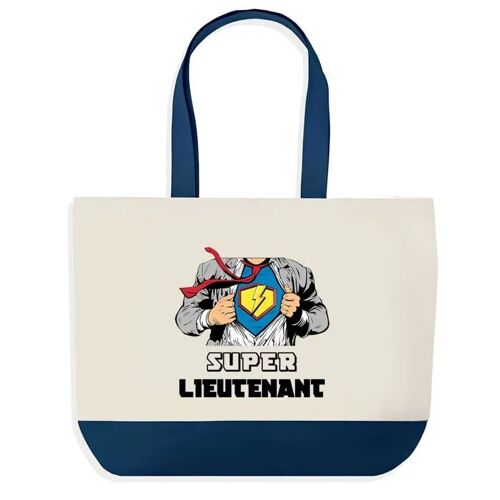 Sac shopping fond bleu Super Lieutenant Cadeau Anniversaire Noël | Design Graphique Grand Sac Courses Cabas