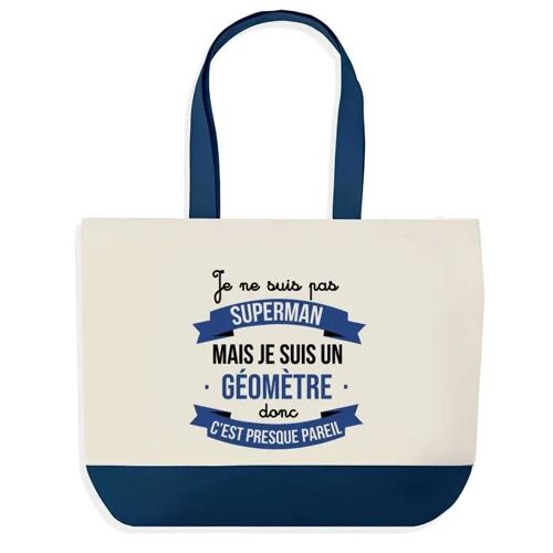 Sac shopping fond bleu Géomètre Superman Cadeau Anniversaire Noël | Design Graphique Grand Sac Courses Cabas