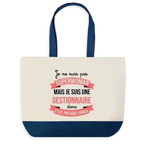 Sac shopping fond bleu Gestionnaire Superwoman Cadeau Anniversaire Noël | Design Graphique Grand Sac Courses Cabas