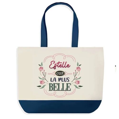 Sac shopping fond bleu Estelle la plus belle Cadeau Anniversaire Noël | Design Graphique Grand Sac Courses Cabas