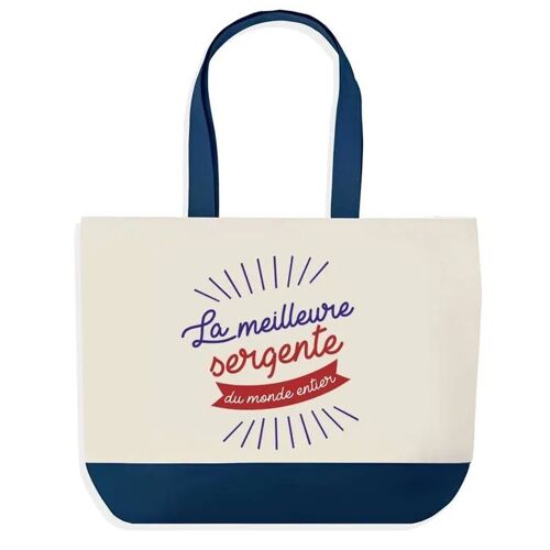 Sac shopping fond bleu Sergente Meilleure du Monde Cadeau Anniversaire Noël | Design Graphique Grand Sac Courses Cabas