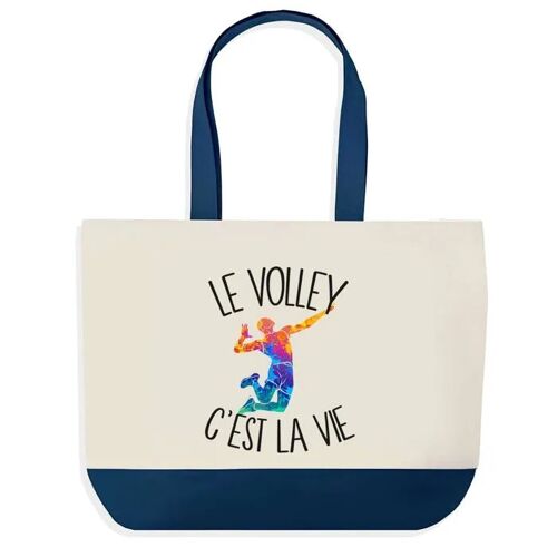 Sac shopping fond bleu Volley c'est la Vie Cadeau Anniversaire Noël | Design Graphique Grand Sac Courses Cabas