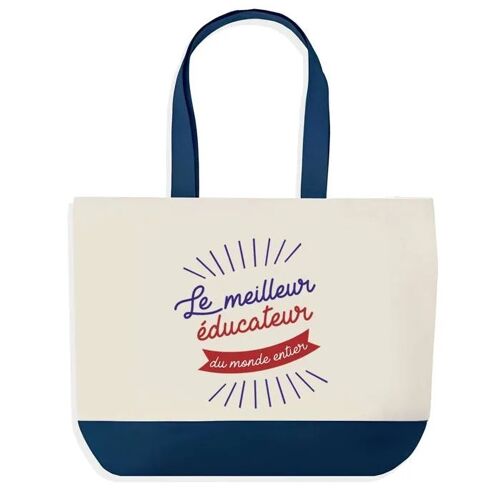 Sac shopping fond bleu Éducateur Meilleur du Monde Fin d'année scolaire Collègue Départ Cadeau | Grand Sac Courses Cabas