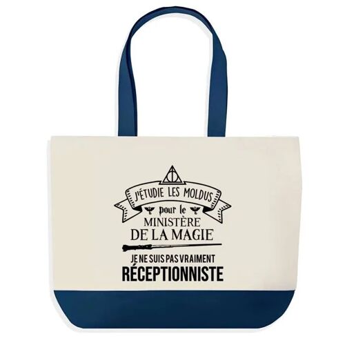 Sac shopping fond bleu Réceptionniste Ministère de la Magie Collègue Départ Cadeau Anniversaire Noël | Grand Sac Courses Cabas