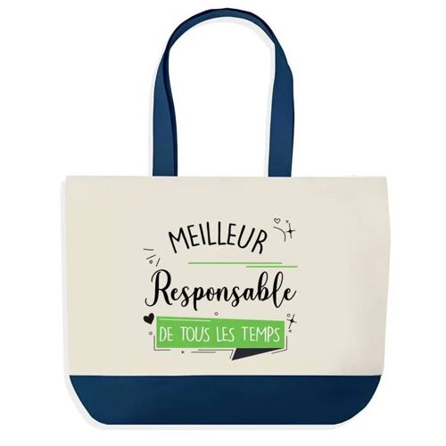 Sac shopping fond bleu Meilleur Responsable de tous les temps Cadeau Anniversaire Noël | Design Graphique Grand Sac Courses Cabas