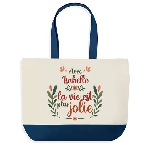Sac shopping fond bleu Isabelle la vie est plus jolie Cadeau Anniversaire Noël | Design Graphique Grand Sac Courses Cabas