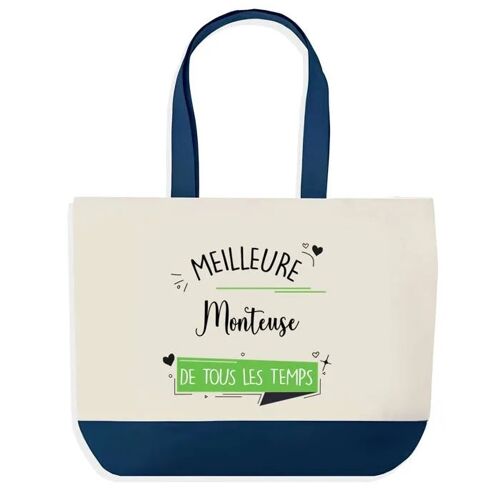 Sac shopping fond bleu Meilleure Monteuse de tous les temps Cadeau Anniversaire Noël | Design Graphique Grand Sac Courses Cabas