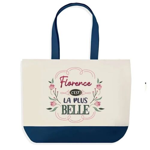 Sac shopping fond bleu Florence la plus belle Cadeau Anniversaire Noël | Design Graphique Grand Sac Courses Cabas