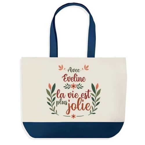 Sac shopping fond bleu Eveline la vie est plus jolie Cadeau Anniversaire Noël | Design Graphique Grand Sac Courses Cabas