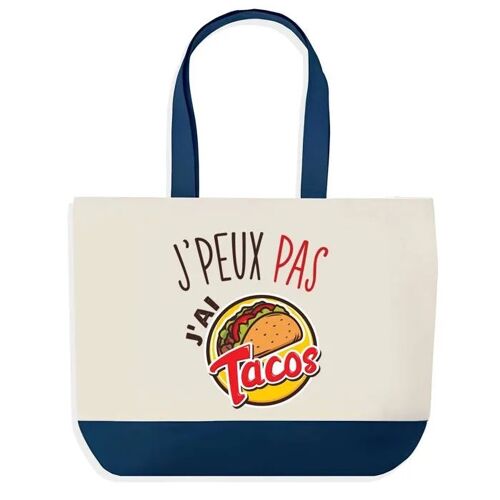 Sac shopping fond bleu J'peux pas Tacos Cadeau Anniversaire Noël | Design Graphique Grand Sac Courses Cabas