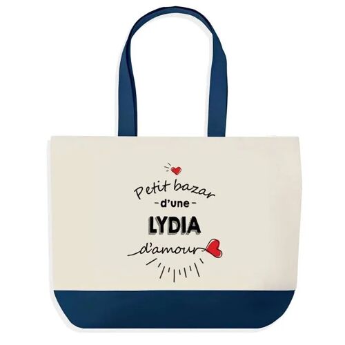 Sac shopping fond bleu Bazar d'une Lydia d'amour Cadeau Anniversaire Noël | Design Graphique Grand Sac Courses Cabas