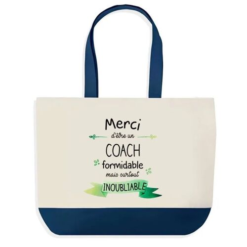 Sac shopping fond bleu Merci Coach Inoubliable Homme Collègue Départ Cadeau Anniversaire Noël | Grand Sac Courses Cabas