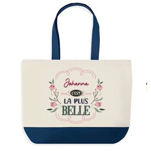 Sac shopping fond bleu Johanna la plus belle Cadeau Anniversaire Noël | Design Graphique Grand Sac Courses Cabas
