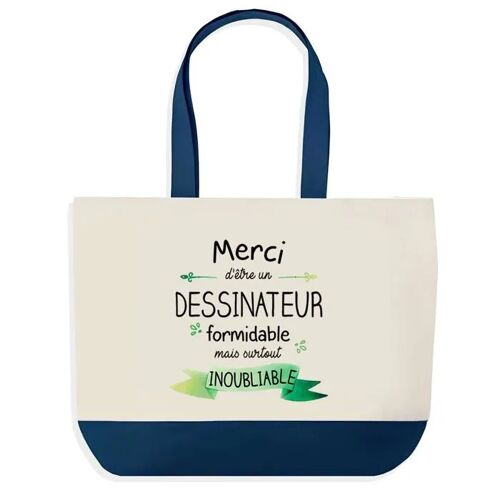 Sac shopping fond bleu Merci Dessinateur Inoubliable Homme Cadeau Anniversaire Noël | Design Graphique Grand Sac Courses Cabas