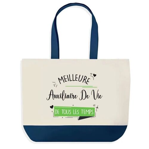 Sac shopping fond bleu Meilleure Auxiliaire de Vie de tous les temps Cadeau Anniversaire Noël | Grand Sac Courses Cabas