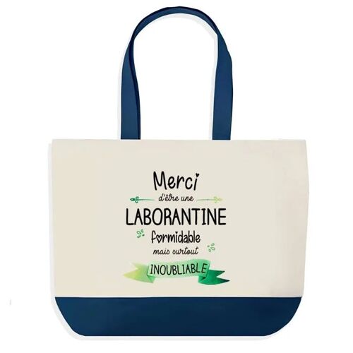 Sac shopping fond bleu Merci Laborantine Inoubliable Femme Épouse Saint-Valentin Cadeau Anniversaire Noël | Grand Sac Courses Cabas