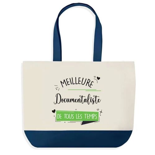 Sac shopping fond bleu Meilleure Documentaliste de tous les temps Collègue Départ Cadeau Anniversaire Noël | Grand Sac Courses Cabas
