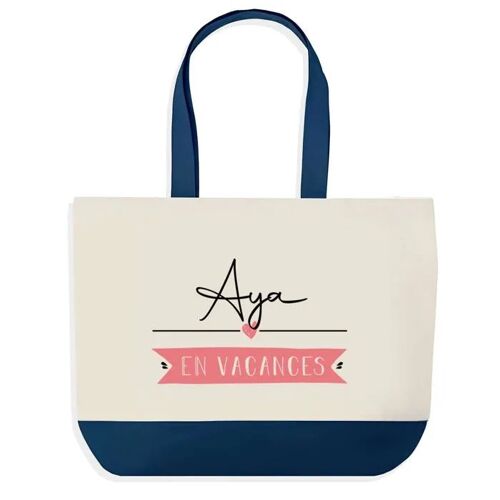 Sac shopping fond bleu Aya en Vacances Cadeau Anniversaire Noël | Design Graphique Grand Sac Courses Cabas
