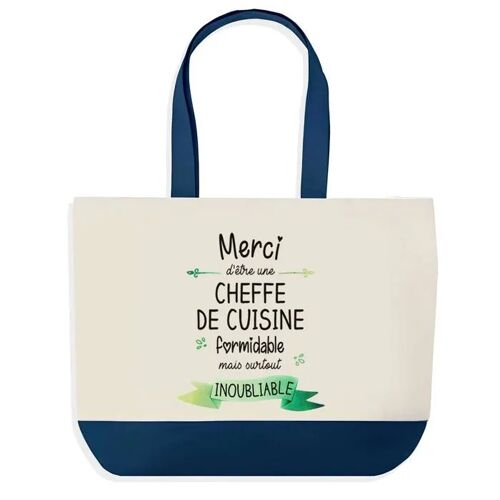 Sac shopping fond bleu Merci Cheffe de Cuisine Inoubliable Femme Épouse Saint-Valentin Cadeau Anniversaire | Grand Sac Courses Cabas