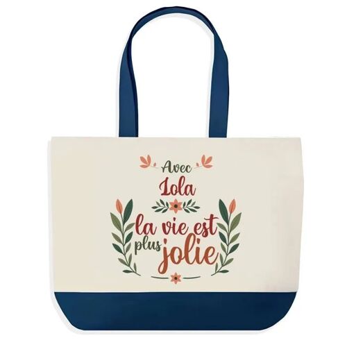 Sac shopping fond bleu Lola la vie est plus jolie Cadeau Anniversaire Noël | Design Graphique Grand Sac Courses Cabas