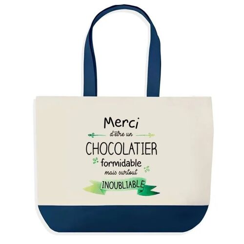 Sac shopping fond bleu Merci Chocolatier Inoubliable Homme Collègue Départ Cadeau Anniversaire Noël | Grand Sac Courses Cabas