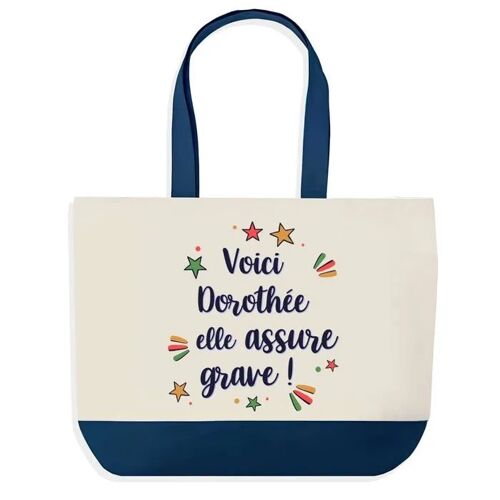 Sac shopping fond bleu Dorothée elle assure grave Cadeau Anniversaire Noël | Design Graphique Grand Sac Courses Cabas