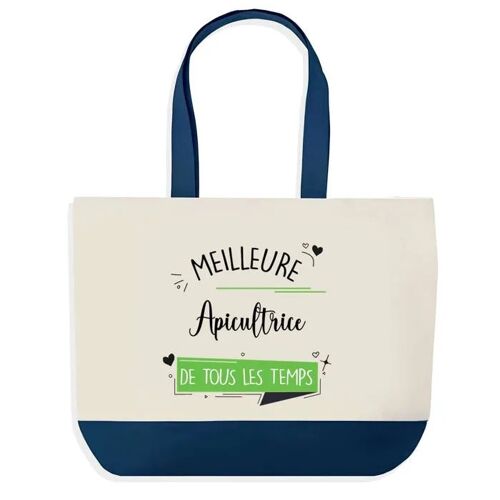 Sac shopping fond bleu Meilleure Apicultrice de tous les temps Cadeau Anniversaire Noël | Design Graphique Grand Sac Courses Cabas
