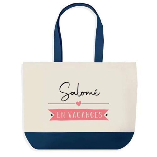 Sac shopping fond bleu Salomé en Vacances Cadeau Anniversaire Noël | Design Graphique Grand Sac Courses Cabas