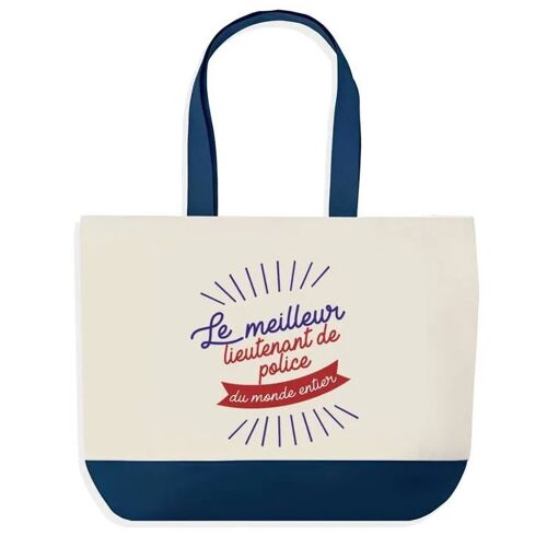 Sac shopping fond bleu Lieutenant de Police Meilleur du Monde Cadeau Anniversaire Noël | Design Graphique Grand Sac Courses Cabas