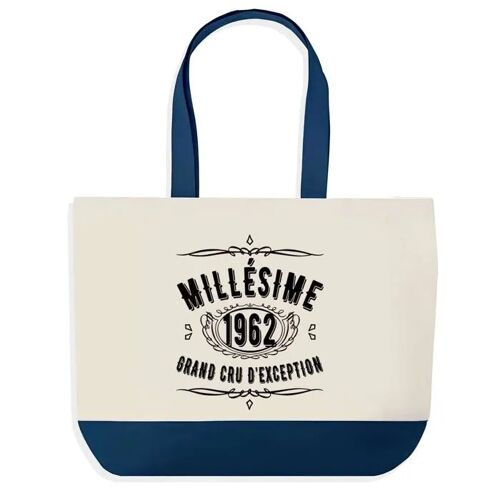 Sac shopping fond bleu Millésime 1962 Cadeau Anniversaire Noël | Design Graphique Grand Sac Courses Cabas