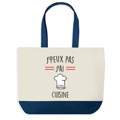 Sac shopping fond bleu J'peux pas Cuisine Toque Traits Rouges Cadeau Anniversaire Noël | Design Graphique Grand Sac Courses Cabas
