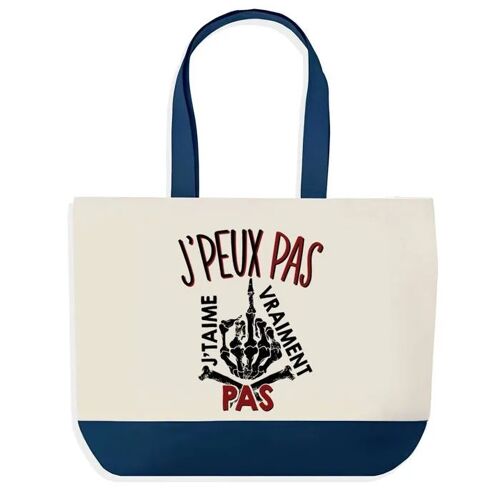 Sac shopping fond bleu J'peux pas Je t'aime pas Cadeau Anniversaire Noël | Design Graphique Grand Sac Courses Cabas