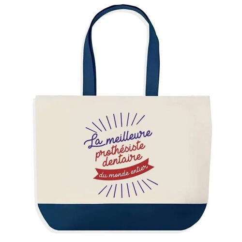 Sac shopping fond bleu Prothésiste Dentaire Meilleure du Monde Cadeau Anniversaire Noël | Design Graphique Grand Sac Courses Cabas