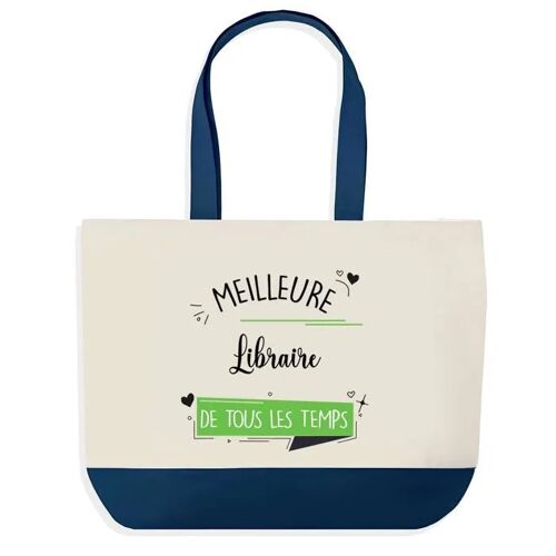 Sac shopping fond bleu Meilleure Libraire de tous les temps Collègue Départ Cadeau Anniversaire Noël | Grand Sac Courses Cabas