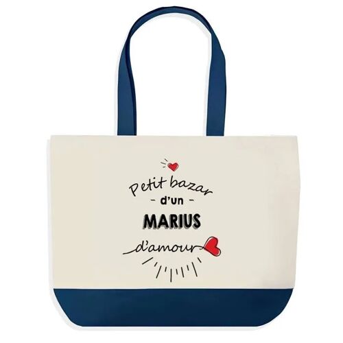 Sac shopping fond bleu Bazar d'un Marius d'amour Cadeau Anniversaire Noël | Design Graphique Grand Sac Courses Cabas