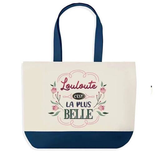 Sac shopping fond bleu Louloute la plus belle Cadeau Anniversaire Noël | Design Graphique Grand Sac Courses Cabas