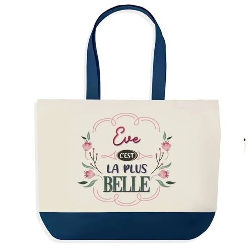 Sac shopping fond bleu Eve la plus belle Cadeau Anniversaire Noël | Design Graphique Grand Sac Courses Cabas