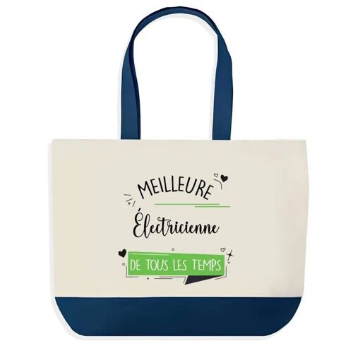Sac shopping fond bleu Meilleure Électricienne de tous les temps Cadeau Anniversaire Noël | Design Graphique Grand Sac Courses Cabas