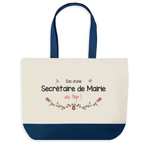 Sac shopping fond bleu Secrétaire de Mairie au Top Collègue Départ Cadeau Anniversaire Noël | Grand Sac Courses Cabas