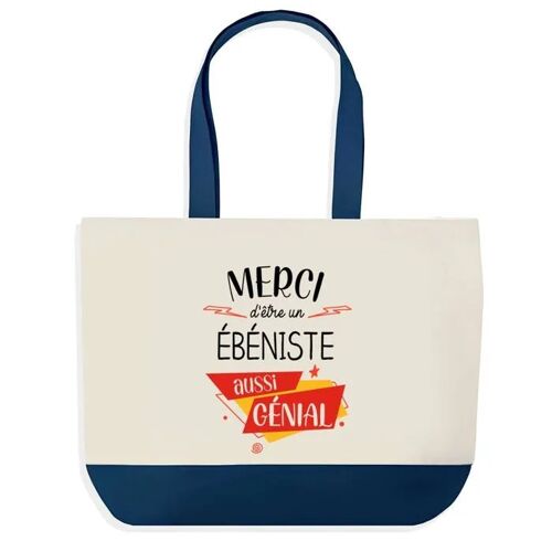 Sac shopping fond bleu Merci Ébéniste Génial Collègue Départ Cadeau Anniversaire Noël | Design Graphique Grand Sac Courses Cabas