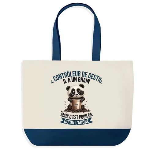 Sac shopping fond bleu Contrôleur de Gestion Panda Grain Collègue Départ Cadeau Anniversaire Noël | Grand Sac Courses Cabas