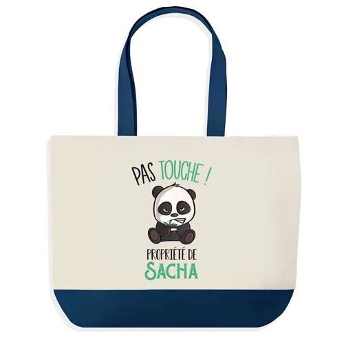 Sac shopping fond bleu Sacha Pas Touche Panda Cadeau Anniversaire Noël | Design Graphique Grand Sac Courses Cabas