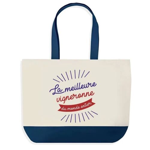 Sac shopping fond bleu Vigneronne Meilleure du Monde Cadeau Anniversaire Noël | Design Graphique Grand Sac Courses Cabas