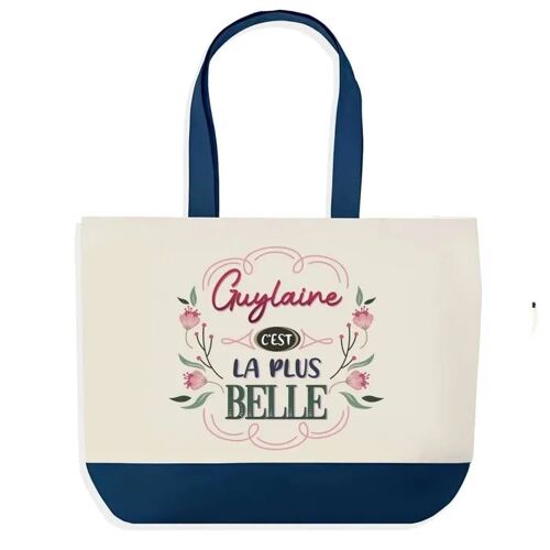 Sac shopping fond bleu Guylaine la plus belle Cadeau Anniversaire Noël | Design Graphique Grand Sac Courses Cabas