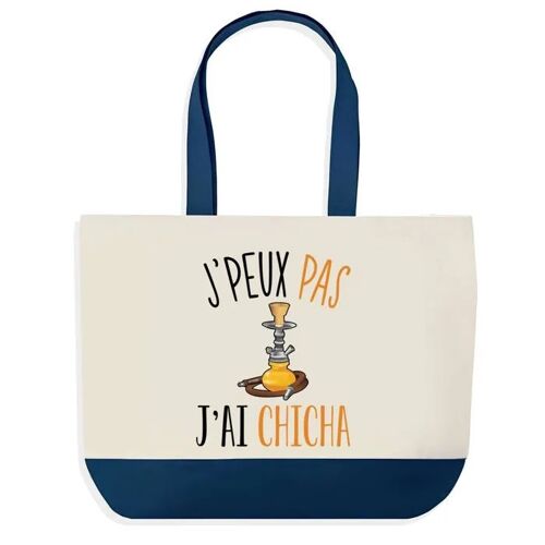 Sac shopping fond bleu J'peux pas Chicha Cadeau Anniversaire Noël | Design Graphique Grand Sac Courses Cabas