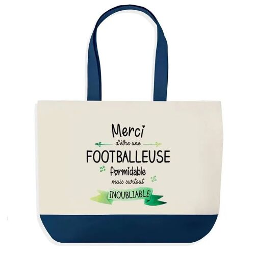 Sac shopping fond bleu Merci Footballeuse Inoubliable Femme Épouse Saint-Valentin Cadeau Anniversaire Noël | Grand Sac Courses Cabas