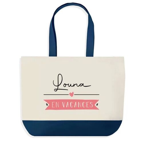 Sac shopping fond bleu Louna en Vacances Cadeau Anniversaire Noël | Design Graphique Grand Sac Courses Cabas