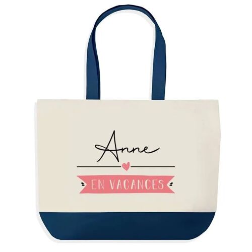Sac shopping fond bleu Anne en Vacances Cadeau Anniversaire Noël | Design Graphique Grand Sac Courses Cabas